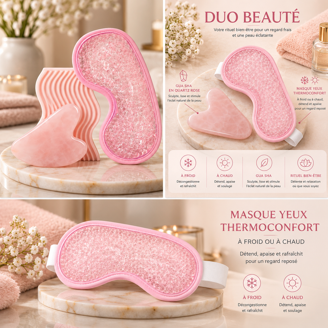 Gua Sha Quartz Rose + Masque Yeux – Duo Relaxant