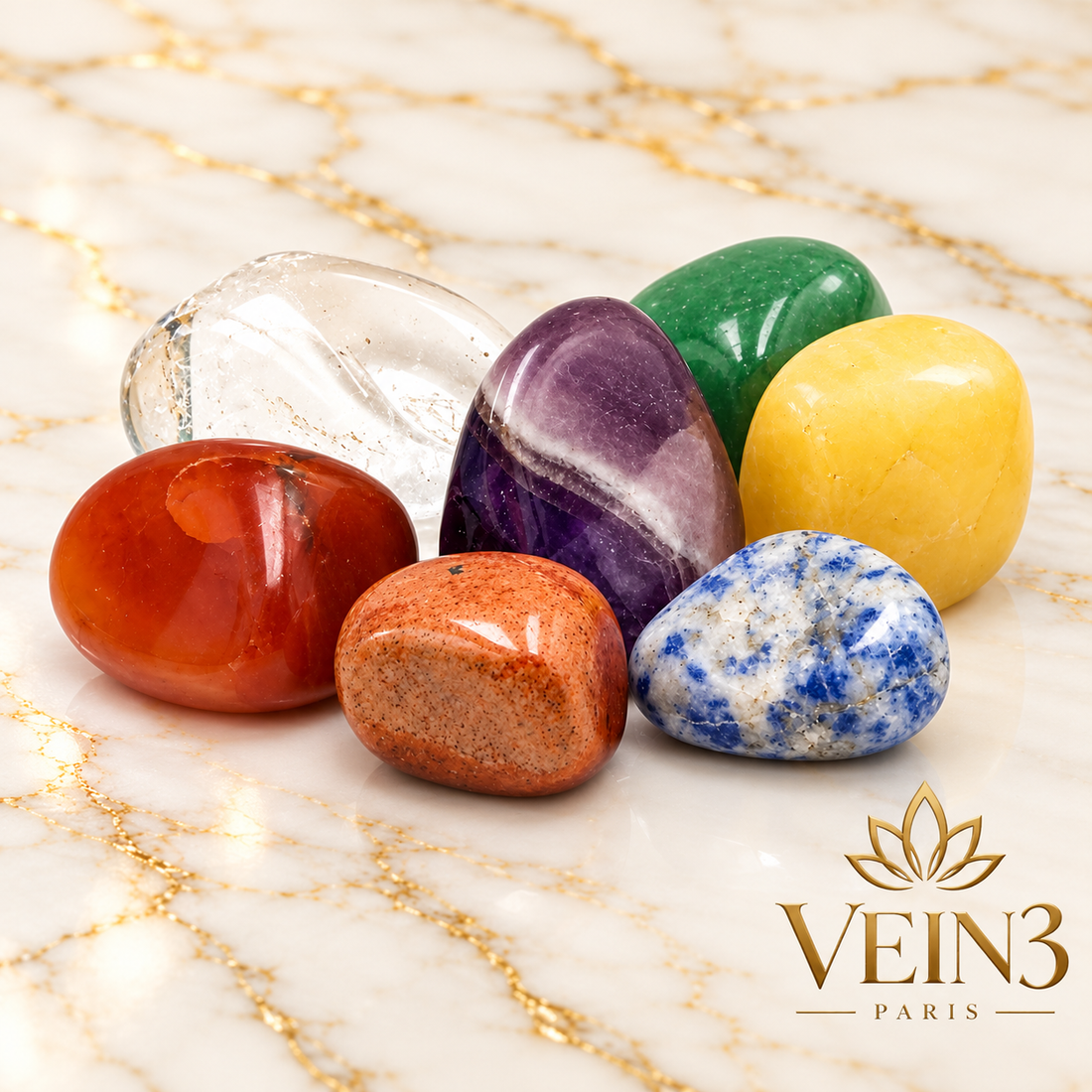 7 Pierres des Chakras VEIN3 : Ensemble Poli Naturel