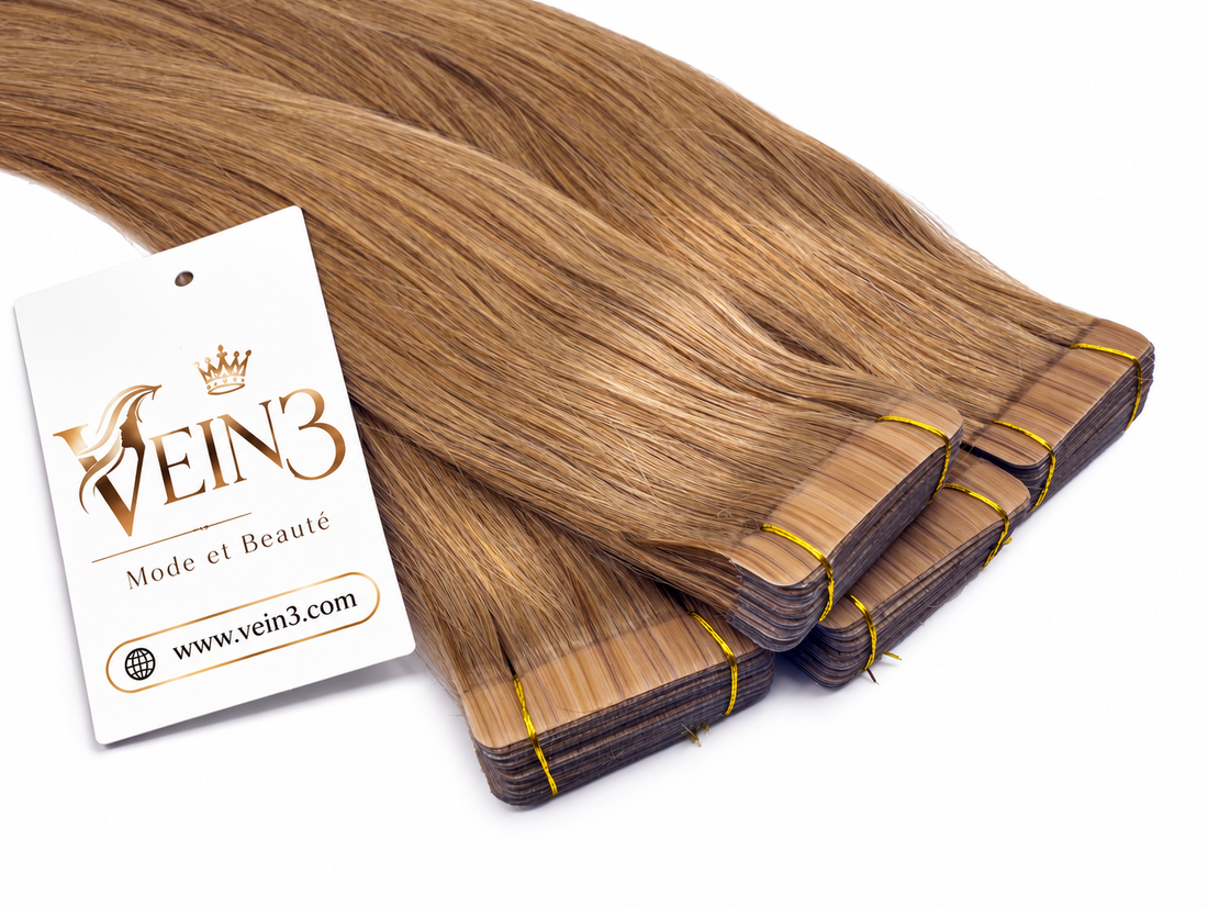 Extensions Remy Adhésives Premium – Blond Foncé Naturel