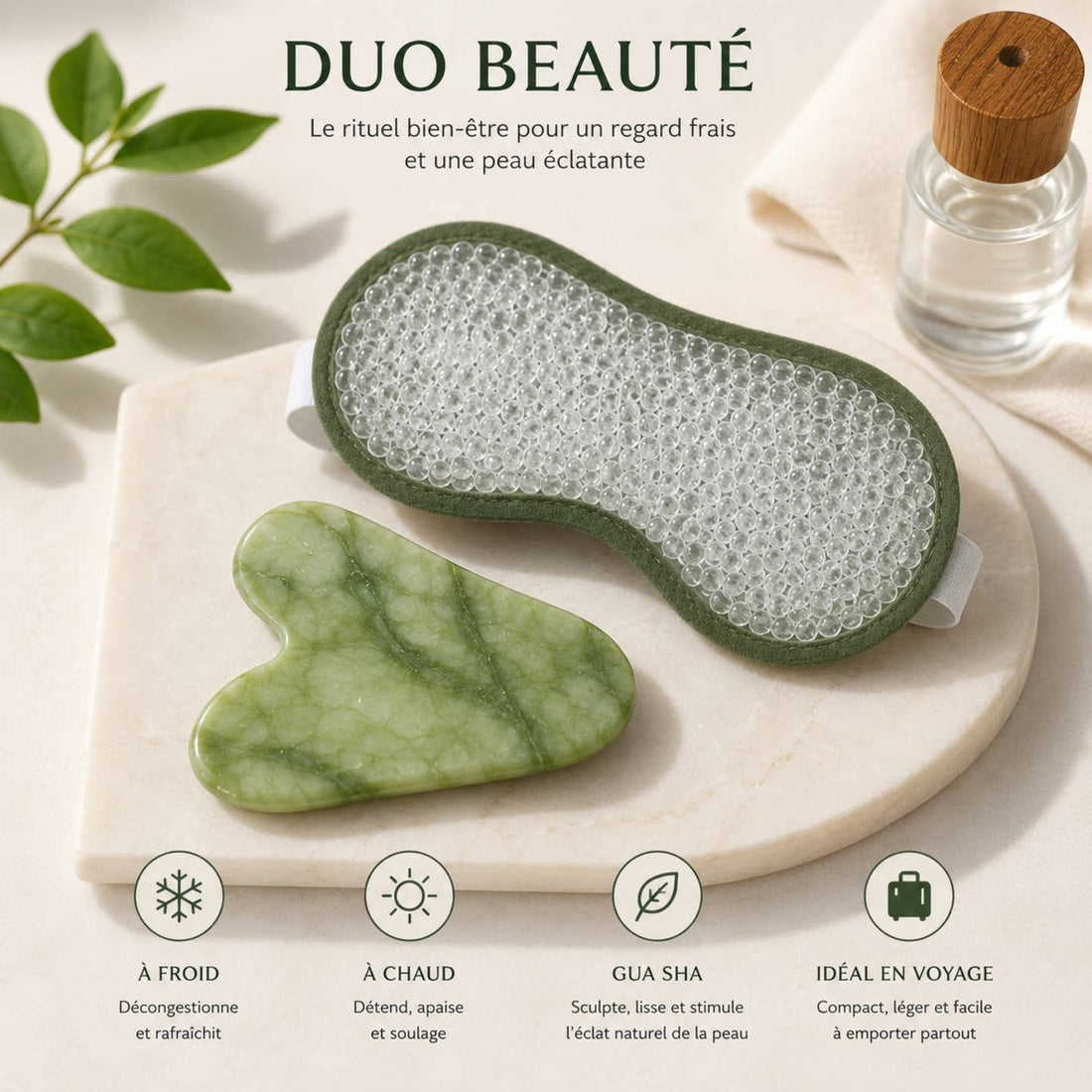 Kit Gua Sha Jade Vert + Masque Thermique – Duo Beauté