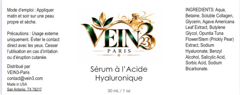 Sérum Acide Hyaluronique VEIN3 | Hydratation Intense 30 ml