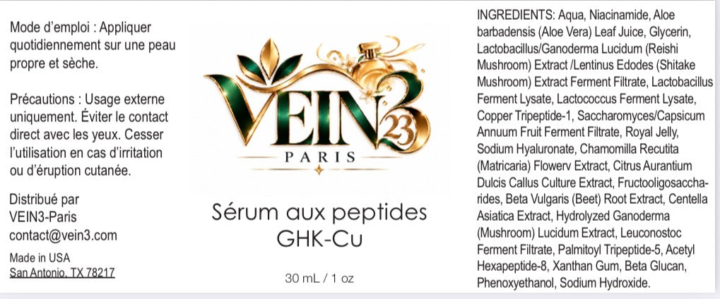 Sérum Peptides GHK-Cu VEIN3 | Soin Anti-Âge 30 ml