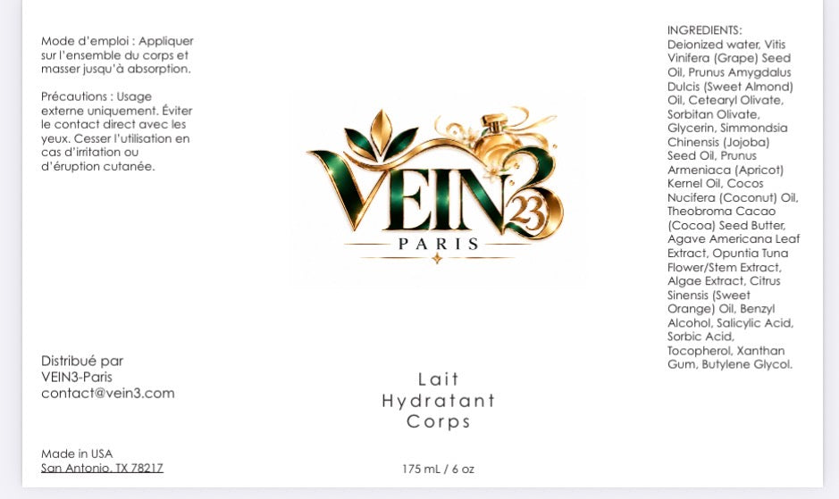 Lait Hydratant Corps VEIN3 | Nutrition & Douceur 175 ml