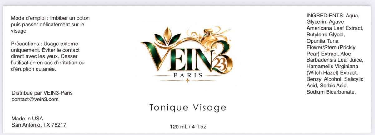 Tonique Visage VEIN3 Hydratant | Fraîcheur & Pureté