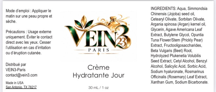 Crème de Jour Hydratante VEIN3 Paris : Soin Éclat 30 ml